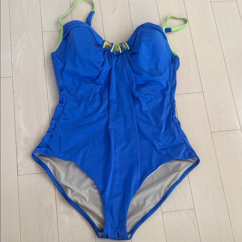 La Perla Blue One Piece Swimsuit with Green Accents